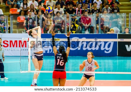 BANGKOK - AUGUST 17: Kelly Murphy of USA Volleyball Team in action during The Volleyball World Grand Prix 2014 at Indoor Stadium Huamark on August 17, 2014 in Bangkok, Thailand.