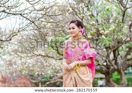 Thai woman dressing traditional.  Wearing on important Day, New Year\'s Day/ Culture traditional Day