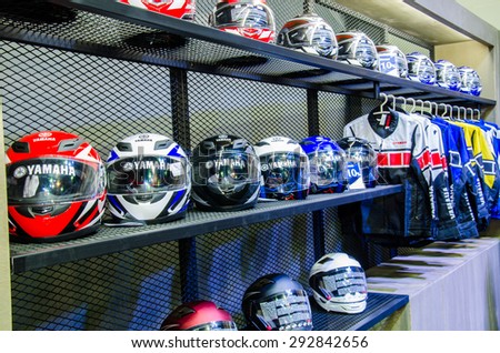 NONTHABURI - JUNE 24 : Helmet of motorbike on display at Bangkok International Auto Salon 2015 is Exciting Modified Car Show on June 24, 2015 in Nonthaburi, Thailand.
