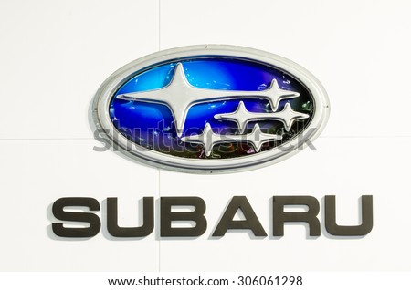 BANGKOK - AUGUST 1 : Logo of Subaru on display at Bangkok International Grand Motor Sale 2015 (Big Motor Sale 2015) is exhibition of vehicles for sale on August 1, 2015 in Bangkok, Thailand.