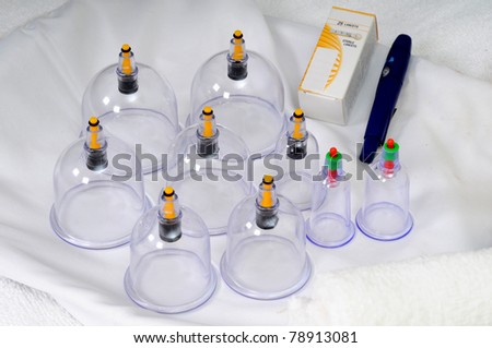 Medical cupping therapy equipment isolated white background