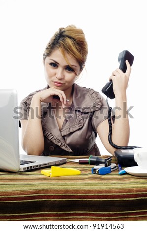 hang phone woman isolated asian call young business background beautiful shutterstock lightbox