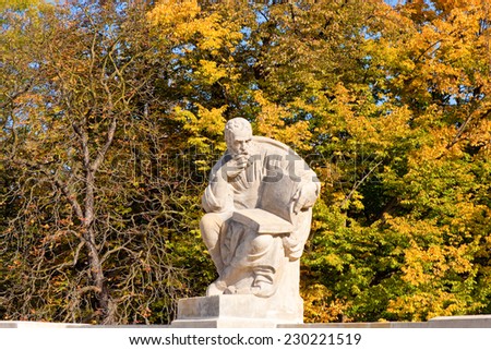 Statue of Aristophanes in The Amphitheatre on the Island in Lazienki park (Royal Baths park), Warsaw, Poland