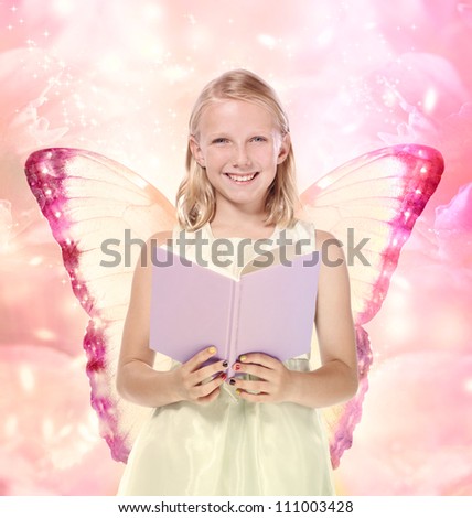 Little Blonde Girl Reading a Book Fantasy Theme