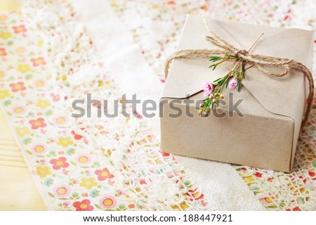Hand crafted card stock present box with wax flowers