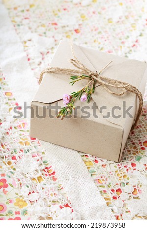 Hand crafted present box with wax flowers