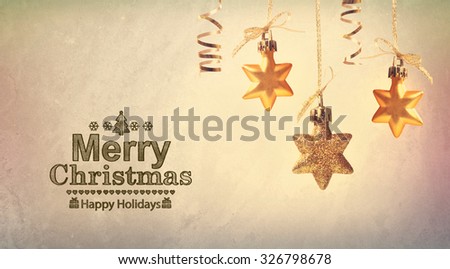 Merry Christmas message with hanging star ornaments