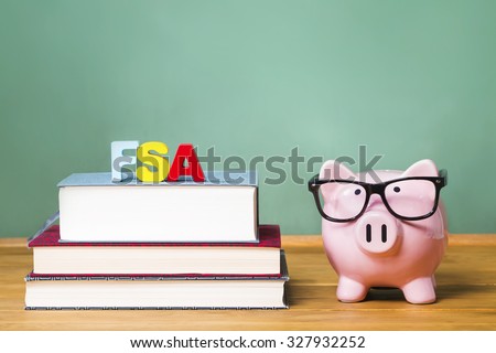 Federal Student Aid theme with pink piggy bank with chalkboard in the background as concept image of the costs of education