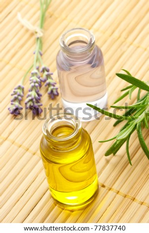 Aroma Oil in Bottles with Lavender and Rosemary