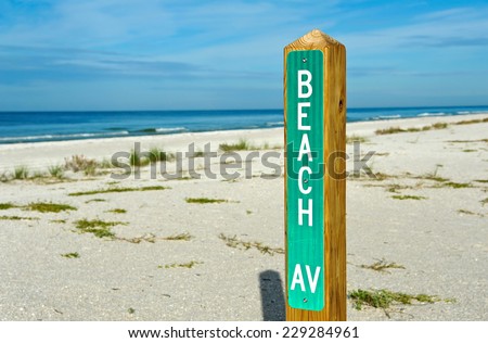 Beach Avenue Sign Post on the Beach marking Public Beach Access Street
