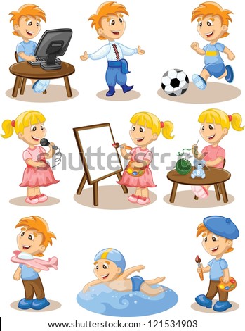 Children are engaged in the hobbies Children are engaged in the hobbies