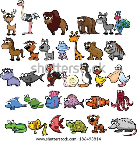 Set Of Cute Cartoon Animals Stock Vector Illustration 186493814