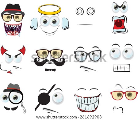 Set of cartoon faces with different emotions