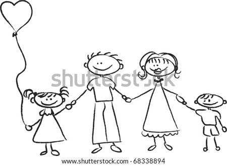 father and daughter holding hands drawing. stock vector : Happy family holding hands Hand drawing Isolated on white 