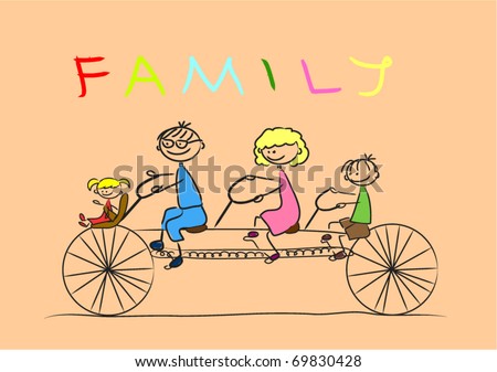 bike riding cartoon. FAMILY RIDING BIKES CARTOON