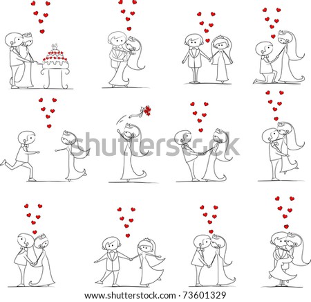 set of wedding pictures bride and groom in love the vector set of wedding pictures bride and groom in love the vector