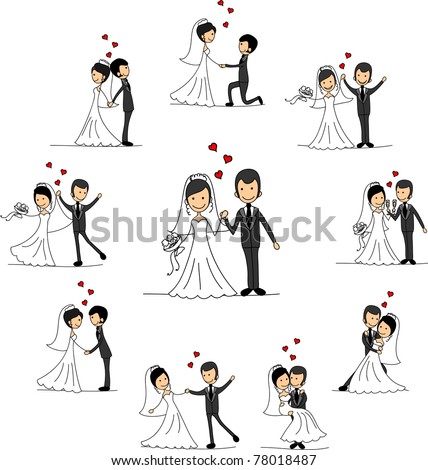 stock vector Wedding cartoon characters the bride and groom