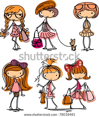 Cartoon fashionable girls Cartoon fashionable girls