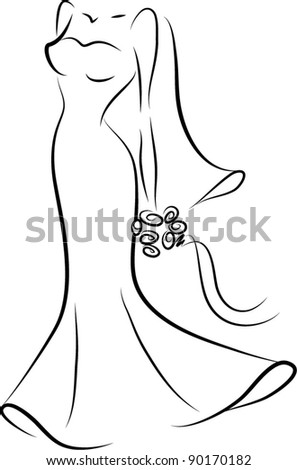 stock vector Silhouette of a bride in a wedding dress background