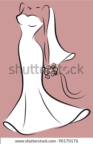 stock vector Silhouette of a bride in a wedding dress background 