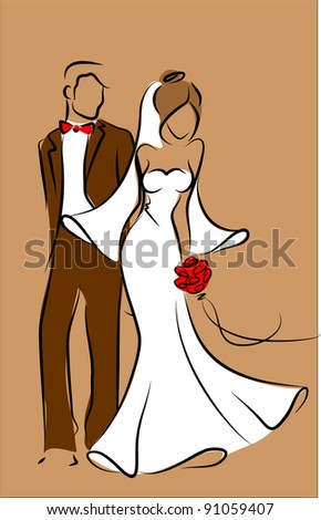 stock vector Silhouette of bride and groom background wedding invitation