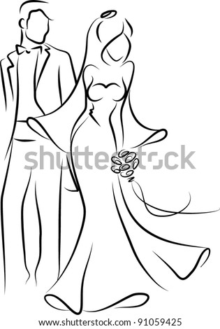 stock vector Silhouette of bride and groom background wedding invitation 