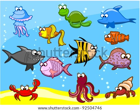Fish   on Stock Vector   12 Cartoon Fish In The Sea  Vector Illustration