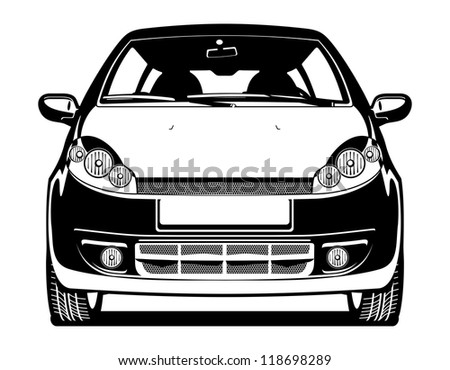 Black And White Vector Illustration Of Car. Front View. - 118698289