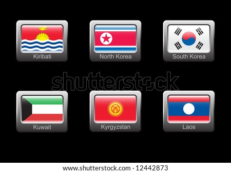 north korean flag and south korean flag. stock vector : Flag icon set