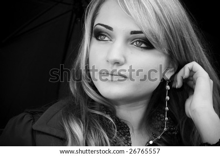 Close-up of beautiful woman face. black and white