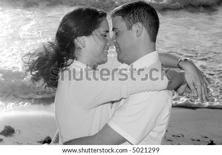 Brunette Couple at the Beach Black and White