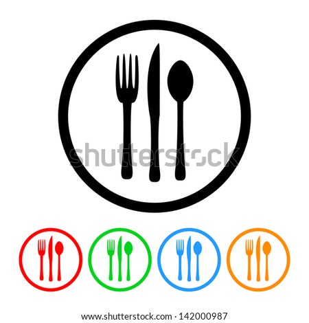 Fork Knife and Spoon Silverware Food & Restaurant Icon in Vector Format with Four Color Variations Fork Knife and Spoon Silverware Food & Restaurant Icon in Vector Format with Four Color Variations