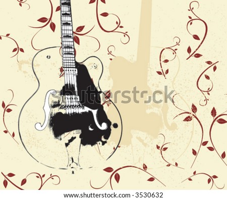 Vector Grunge Guitar and Flowers