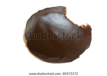 Chocolate Donut with Bite Eaten Isolated on a White Background