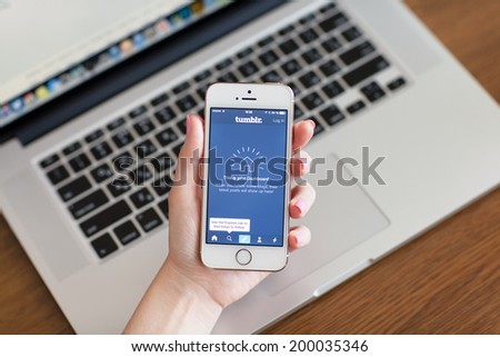 Simferopol, Russia - June 22, 2014: Tumblr micro-blogging service that allows users to post text messages, images, videos, links, quotes and audio to their tumblelog.