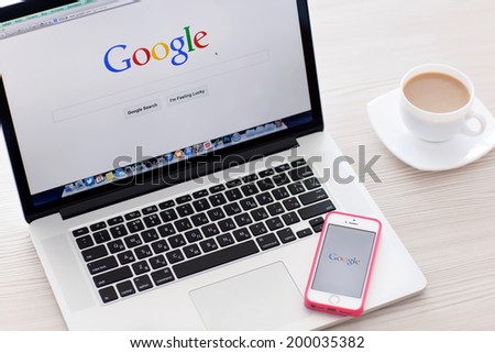 Simferopol, Russia - June 22, 2014: Google biggest Internet search engine. Google.com domain was registered September 15, 1997.