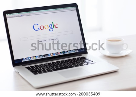Simferopol, Russia - June 22, 2014: Google biggest Internet search engine. Google.com domain was registered September 15, 1997