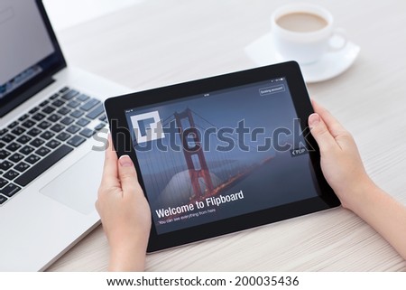 Simferopol, Russia - June 22, 2014: Flipboard journal application that collects information from users of social networking feeds and of information portals.