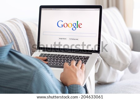 Simferopol, Russia - July 13, 2014: Google biggest Internet search engine. Google.com domain was registered September 15, 1997.