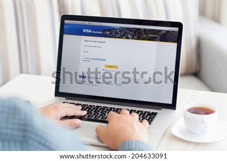 Simferopol, Russia - July 13, 2014: Visa the American multinational company providing services of carrying out payment operations.