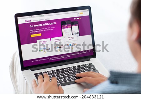 Simferopol, Russia - July 13, 2014: Skrill the electronic payment system, allowing to send and receive money using the e-mail address.