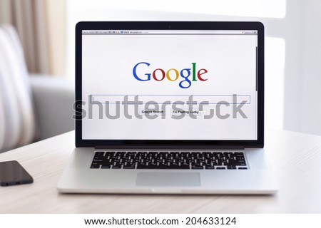Simferopol, Russia - July 13 2014: Google biggest Internet search engine. Google.com domain was registered September 15, 1997.