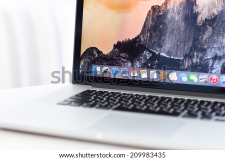 Simferopol, Russia - August 6, 2014: OS X Yosemite operating system of the Apple company. I was presented on June 2, 2014.