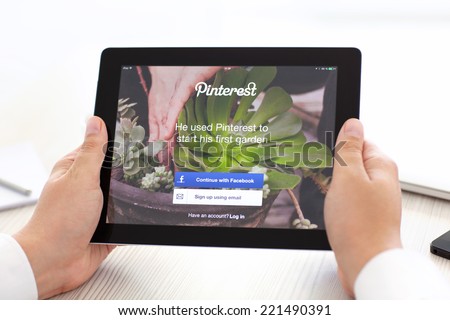 Simferopol, Russia - September 13, 2014: Pinterest the social Internet service, photo hosting allowing users to add images to thematic collections.