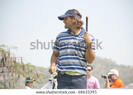 HUA HIN, THAILAND - JANUARY 8: Swede golf player Johan Edfors at the Royal Trophy tournament, Asia vs Europe, at Black Mountain Golf Club on January 7-9, 2011 in Hua Hin, Thailand