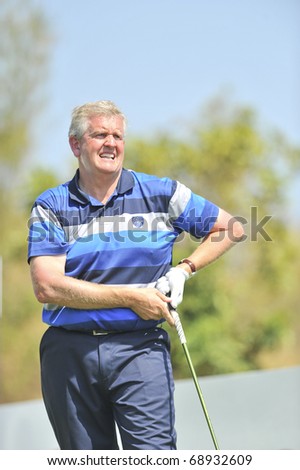 HUA HIN, THAILAND - JANUARY 9: Captain of the European team and player Colin Montgomerie at the Royal Trophy tournament, Asia vs Europe, at Black Mountain Golf Club on January 9, 2011 in Hua Hin, Thailand