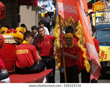 TAIPEI,TAIWAN- JUNE 24:The  Parade Formation  in  Culture and Art Festival of Tamsui Shing Shuei Yan on June 24,2012 in Taipei,Taiwan. The fair held annually for honor of the Ching-Shui Master.