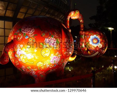 TAIPEI - MARCH 1:  Chinese lanterns light up celebrating LANTERN Festival, known as Yuanxiao Festival, on MARCH 1, 2013 in TAIPEI, TAIWAN. It held annually in January of Lunar calendar.