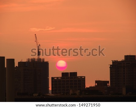 Landscape of urban sunset