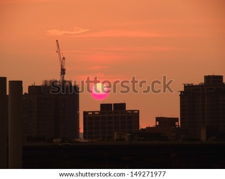 Landscape of urban sunset
